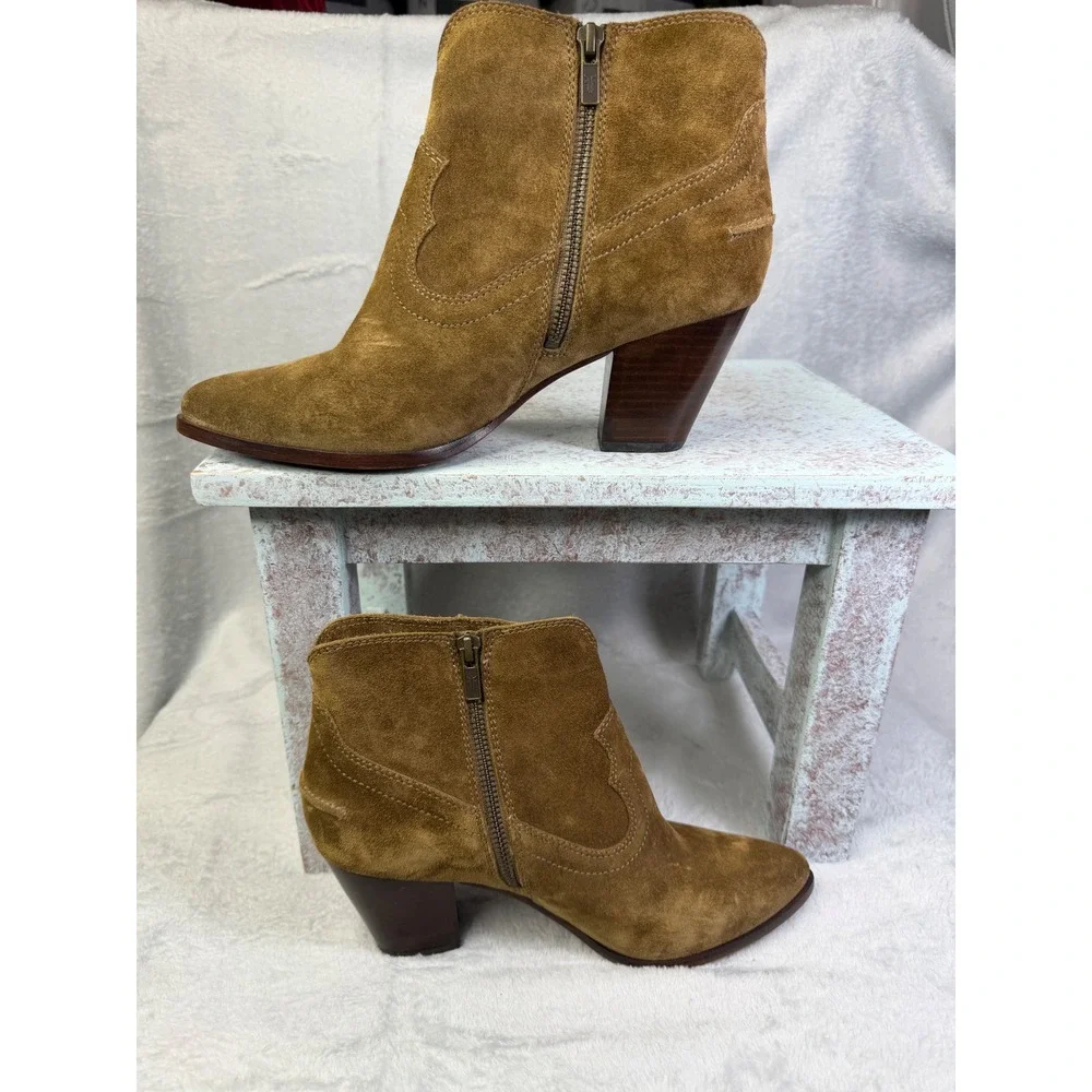 Frye Renee Seam Short Boots Womens 9.5 Brown Pointed Toe Block Heel 3472063